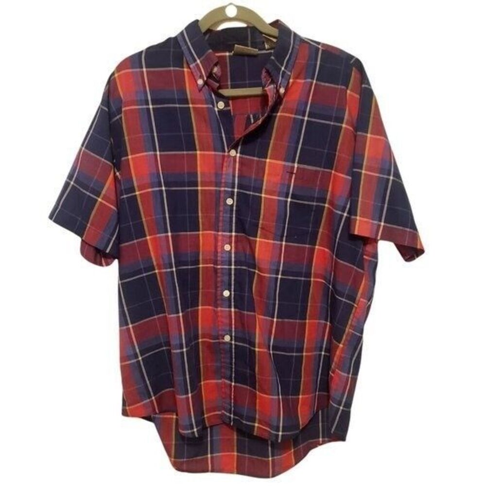 Corner Stone Mens Sz L Blue Red Plaid Short Sleeve Button Down Shirt